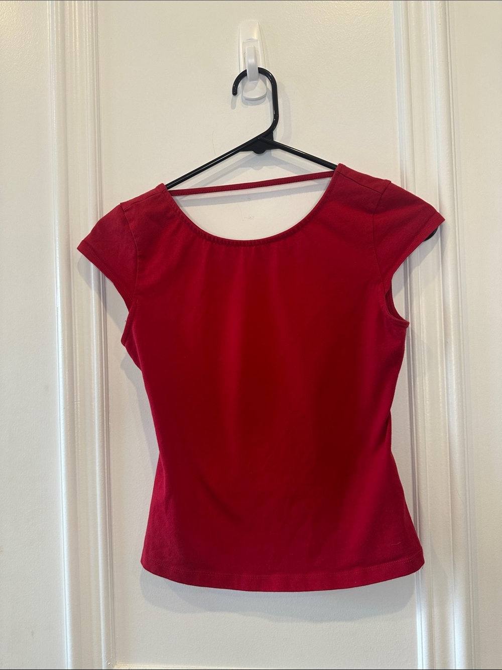 Garage Red Scoop Neck Cap Sleeve Tee